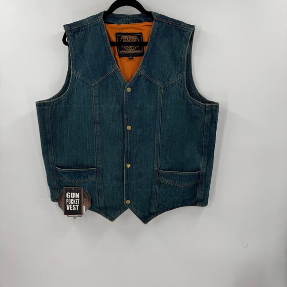 NWT Milwaukee Leather DM1310 Men's Blue Denim Classic Snap Front Biker Vest - Picture 2 of 9